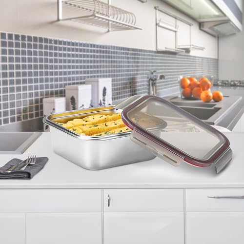 Image of MILTON New Modulo Steel Square 2500 Container with lock lid|Airtight & Leakproof|Microwave & Oven safe| Light Weight | School, Office or Picnic use, 2400 ml, Silver