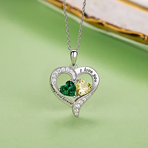 BlingGem-Heart-Necklaces-for-Women-925-Sterling-Silver-Necklace-for-Women-Birthstone-Necklace-for-Women-Jewelry-for-Women-with-2-Birthstones-Womens-Jewelry-Diamond-Customized-Pendant-Necklace-Jewelry-