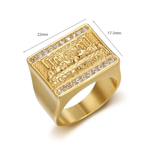 18K Gold/Silver Plated Titanium Steel Hip Hop Rings, Moissanite Diamond Ring, Christian Men's Trendy Bling Ring, Jesus The Last Supper, Hiphop Jewelry for Men, Personalized Gifts3