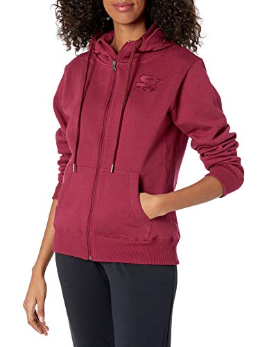 Starter Women's Standard Full-Zip Logo Hoodie with Solid Rib, team maroon, Medium