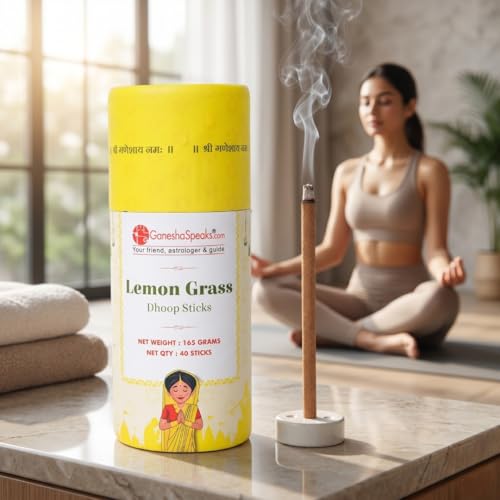 Image of GaneshaSpeaks Bambooless Dhoop Sticks with Lemongrass Fragrance | 40 Pieces | Handcrafted by Skilled Artisans | Eco-Friendly | Pure Aroma | Free Ceramic Stand