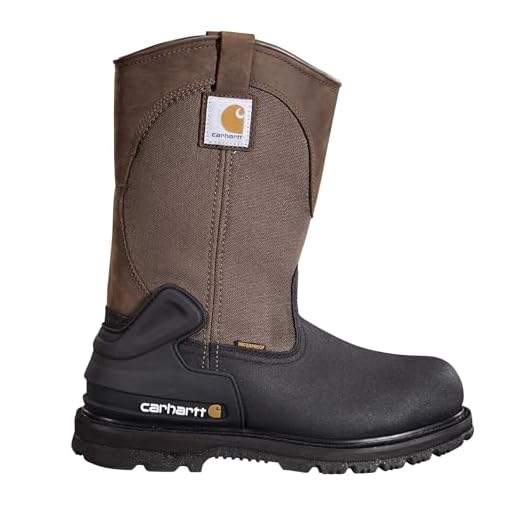 Carhartt Men's Heritage WP Ins. 11" Steel Toe Wellington CMP1259 Mid Calf Boot, Brown/Black Leather