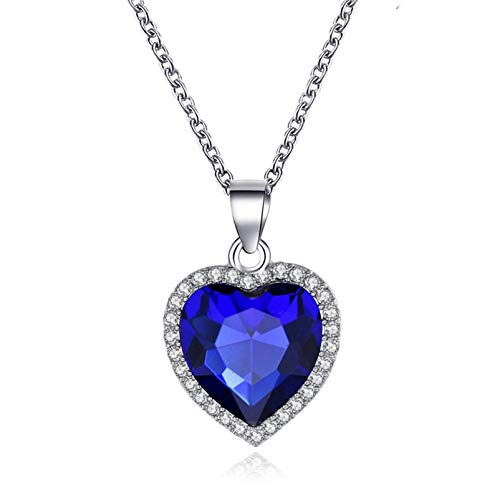 ZBOMR Collier Titanic Coeur d'Océan, Classique Coeur de l'Océan Collier pour Femme Petit Saphir Coeur Pendentif Collier Mariage Prom Bijoux Accessoires (Bleu)