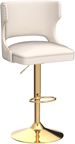 Miniatura 5 de EALSON Juego de 2 taburetes de bar de cuero giratorios de altura de mostrador con respaldo ajustable con base dorada, modernos taburetes de isla de