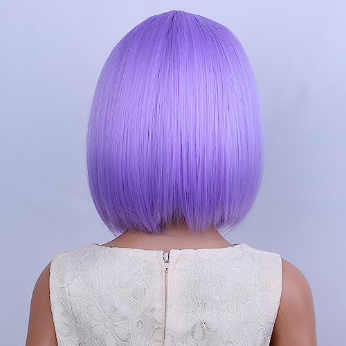 Image of PATTNIUM Kids Purple Wig Child Bob Wig Short Light Purple Wigs for Girls Lavender Purple Bob Hair Cosplay Party Synthetic Rose Net Daily Wear Wigs