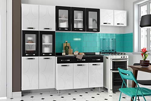 Balcão Triplo Telasul Rubi Aço c/ 3 Gav c/Tampo Preto 105cm Cor Branco c/Preto