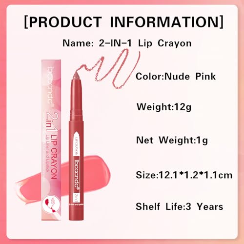 2-IN-1 Lip Liner Lipstick, Waterproof Creamy Lip Liner Long-lasting Lipstick, Matte Nude Lip Liners Lip Crayon Pen Built-in Sharpener, Non-fading Non-Stick Cup Lipsticks for Women - Image 8