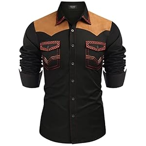 COOFANDY Men’s Western Cowboy Shirt Embroidered Long Sleeve Slim Fit Casual Cotton Button Down Hippie Shirts with Pockets
