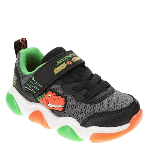 Skechers Kids Mighty Glow 2.0 Sneaker, Black/Orange, 7 Toddler