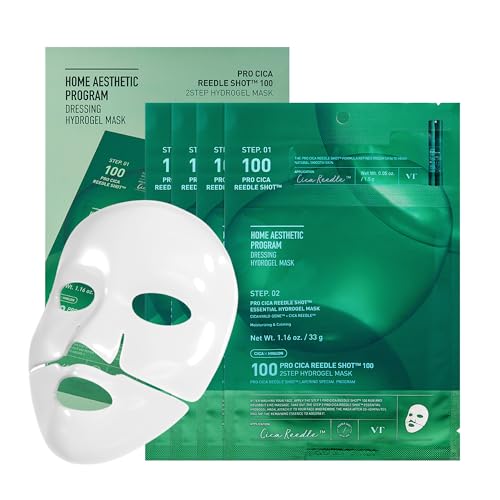 VT COSMETICS Pro Cica Reedle Shot 100 2-Step Hydrogel Mask(34.5gx4ea) Intensive Calming Exosome Centella Asiatica Blemish Relief Overnight Melting Mask Korean Facial Mask