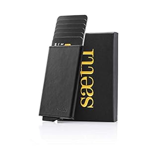 Saetti Pasjeshouder Luxe Slim Dunne Kleine Kaarthouder – RFID en NFC Bescherming Creditcardhouder met Cadeau Verpakking – Echt Leer – Zwart