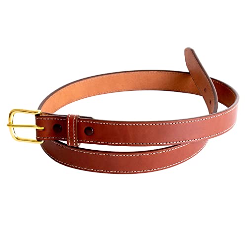 Amish-Made Leather Dress Belt for Business or Everyday Wear, Goldtone Buckle, 1 Inch Wide