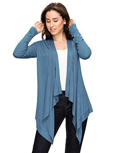 Image of Lock and Love Women's Draped Front Open Asymmetrical Cardigan - Casual Long Sleeve Lightweight Duster