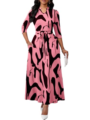 Image of BubFee Maxi Dresses for Women Semi Formal Long Dress 3 /4 Sleeve Casual A-line Church Dresses with Pockets