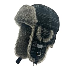 Black Gray Plaid Faux Fur
