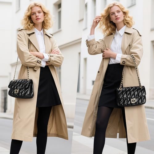 Quilted Crossbody Purse for Women Trendy - Ladies Shoulder Bag Leather Handbag Designer Evening Clutch with Chain Strap2