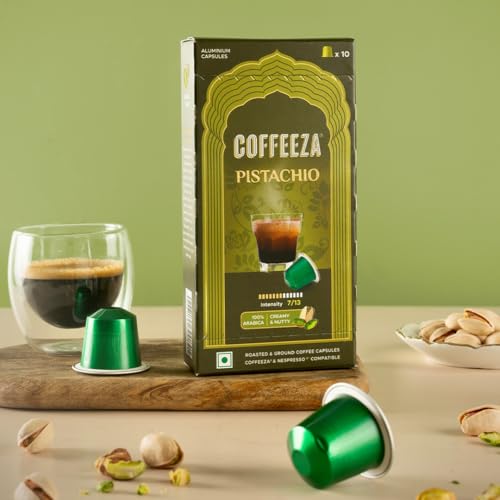 Image of Coffeeza Pistachio Flavoured Coffee Capsules | 100% Arabica | Medium-Dark Roast | Intensity 7 | Original Line Compatible| Box of 10