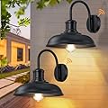 12'' Dusk to Dawn Outdoor Gooseneck Barn Light, 2-Pack Outdoor Wall Sconce Farmhouse Exterior Wall Mount Light Wall Lighting Fixture Industrial Black Wall Lantern for Porch, Entryway, Garage, Black