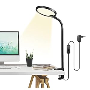 Lampe de bureau à LED avec pince, col de cygne flexible en silicone,lampe de travail en alliage de zinc,protection des yeux,lampe de table avec bras réglable,blanc chaud, 580LM/3000K/6W/100-240V