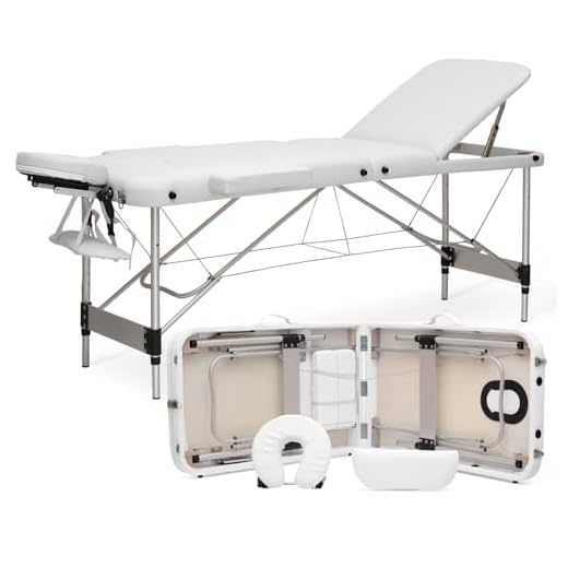 MoNiBloom 3 Fold Portable Massage Table - 82" Height Adjustable SPA Bed w/Carry Case & Aluminum Alloy Frame, White