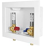 EFIELD Washing Machine Outlet Box with Center Drain with Brass 1/4 Turn Valves Installed, 1/2" Pex-a F1960 Expansion Fitting Connection x 3/4" MHT Connection, White, with Stainless Steel Arrestor