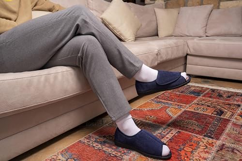 Image of Open Toe Diabetic Slippers for Men Extra Wide Width, Memory Foam Open Toe House Shoes Non Slip - For Seniors Arthritis Swollen Feet