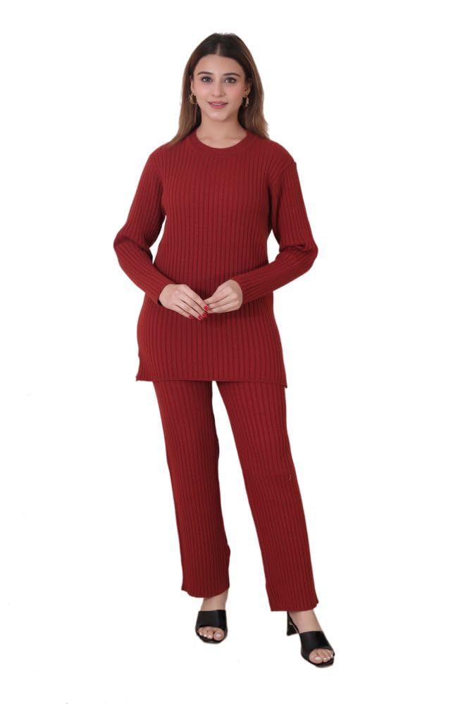 manera Premium Women's Winterwear Self Design Woolen Knitted Designer Cord Set (2 pcs)-picture-35