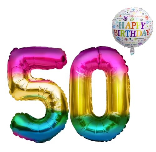 Luftballon 50. Geburtstag • XXL Riesen Folienballon SET • 101CM + 45 CM Ballon + 5M Deko Band • Folienballon 50 • Helium geeignet • Wiederverwendbar • 50 Geburtstag Männer Frauen • 50 Geburtstag Deko