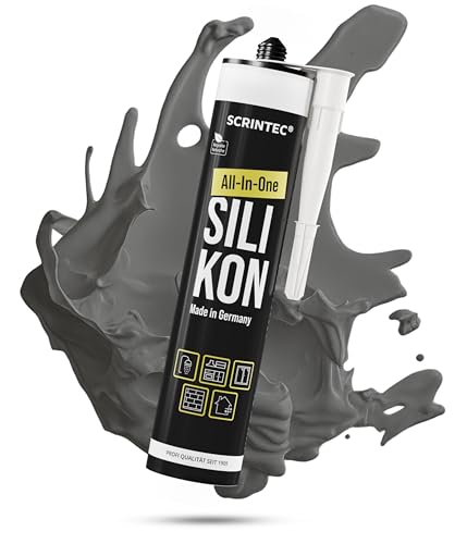 SCRINTEC All-In-One Silikon Anthrazit [310 ml] Silikon Dichtstoff für Bad Küche & Fenster UV-beständig lebensmittelecht & natursteinverträglich in recycelter Kartusche Made in Germany