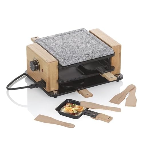 Kela Raclette/piedra BEDRETTO – Granito negro, 4 personas, parrilla de raclette con placa de piedra y sartenes, 29,5 x 21 x 12,5 cm