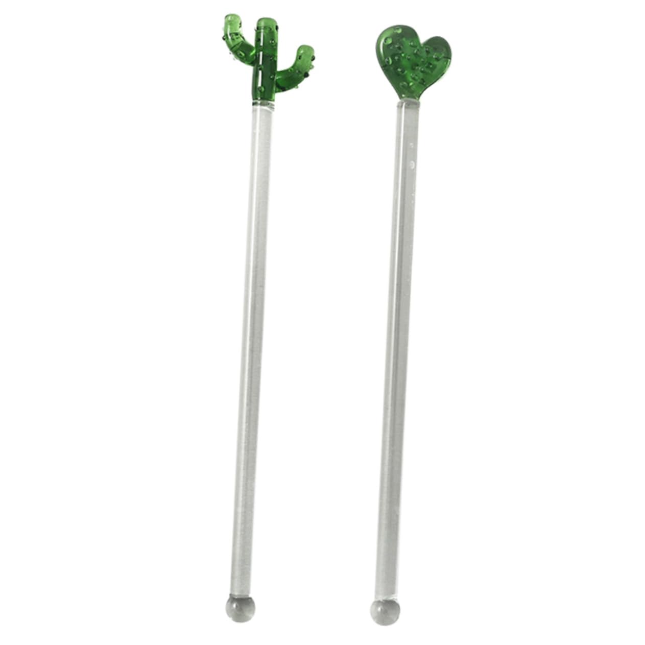 PRETYZOOM 2Pcs Cactus Cocktail Mixing Rods Creative Glass Swizzle Stirrer Sticks for Juices Beverages Ergonomic Design Easy to Clean for Home Bar Use
