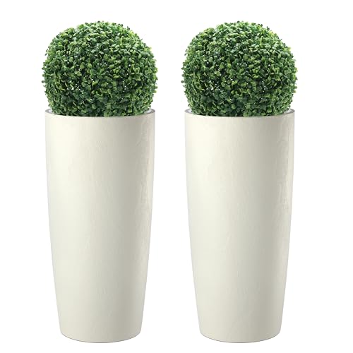 Erba Grand Pot pour Plantes d'intérieur et d'extérieur, Design Moderne avec Effet Ciment Amande et Anthracite, jardinière Haute avec Soucoupe Musa Mat...