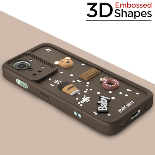 Image of Pikkme Back Cover for OnePlus Nord 2T 5G | Cute Fun Cartoon 3D Bear Silicone Full Body Protection Bumper Cover (Brown)