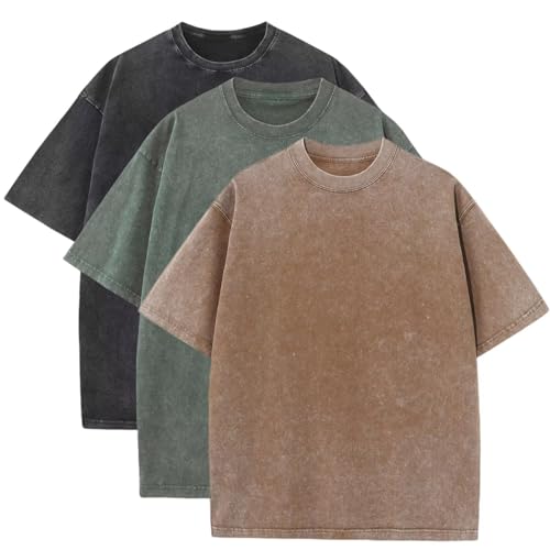 3 Pcs Men's Oversized Heavy Cotton Summer T-Shirts Vintage Tee