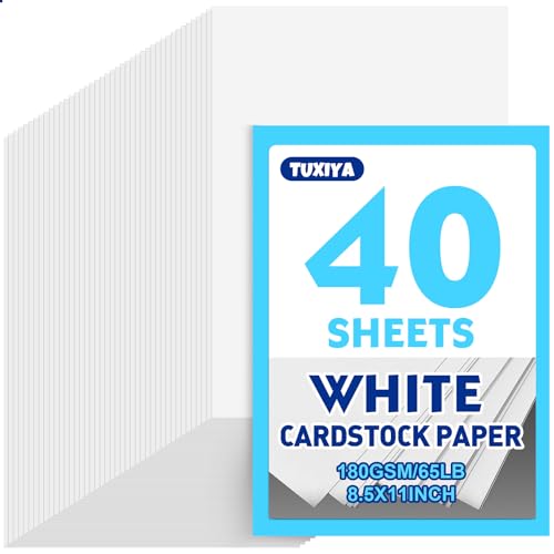 TUXIYA White Cardstock 8.5 x 11 Inches 180 GSM/65 LB Heavyweight White Construction Paper 40 Sheets Printer Paper for Invitations DIY Cards Arts Crafts Watercolor Projects