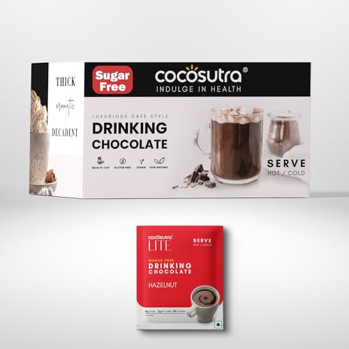 Image of COCOSUTRA Sugar Free Drinking Chocolate Mix | Hazelnut | 20 Single-Serve Sachets (20g Each) | Low Carb, Low Calorie | Stevia & Erythritol Sweetened | 400g