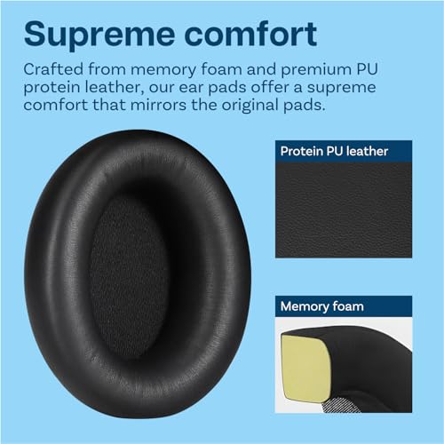 Almohadillas para auriculares de reemplazo para Beats Studio Pro inalámbricos con cancelación de ruido, de MMOBIEL – Almohadillas con espuma viscoelástica y cuero sintético de proteína PU – Aislamiento acústico – Negro miniatura 3