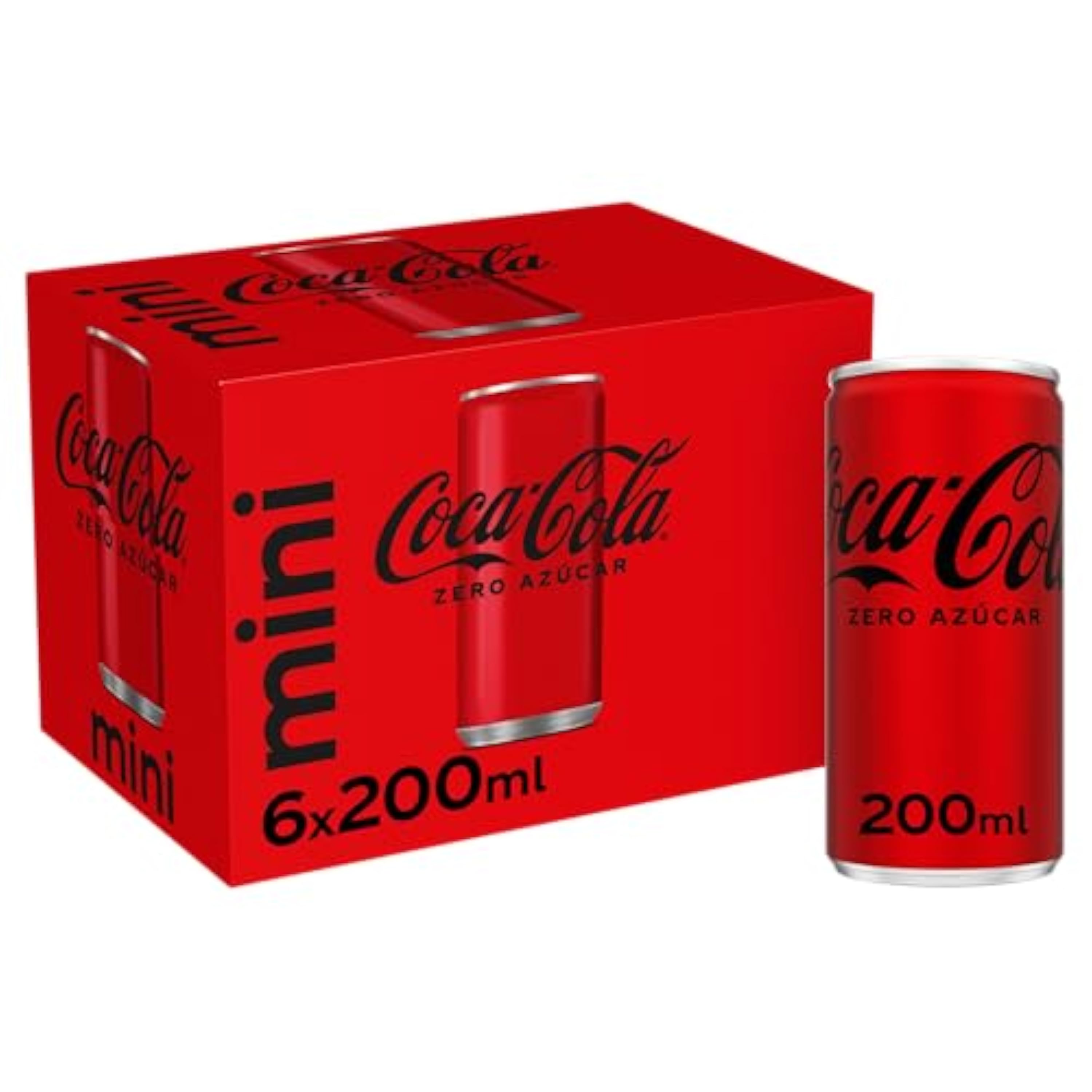Coca-Cola Zero Azúcar, Refresco de Cola sin Azúcar, sin Calorías, Pack 6 Mini Latas 200 ml