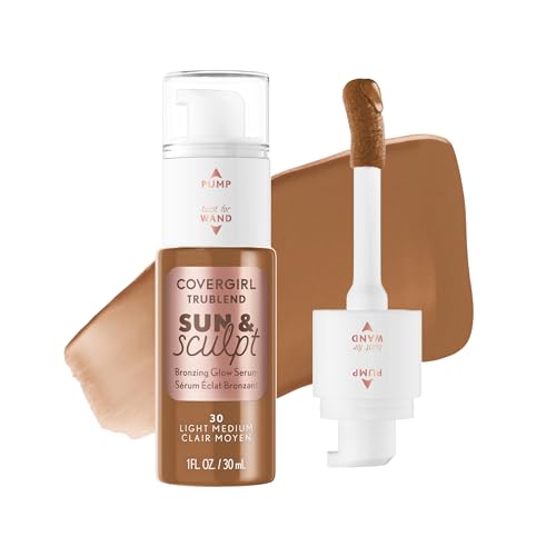 COVERGIRL TruBlend Sun & Sculpt Bronzing Glow Serum, Buildable, Radiant Glow, Wand and Pump Applicator - 30 Light Medium - image 1