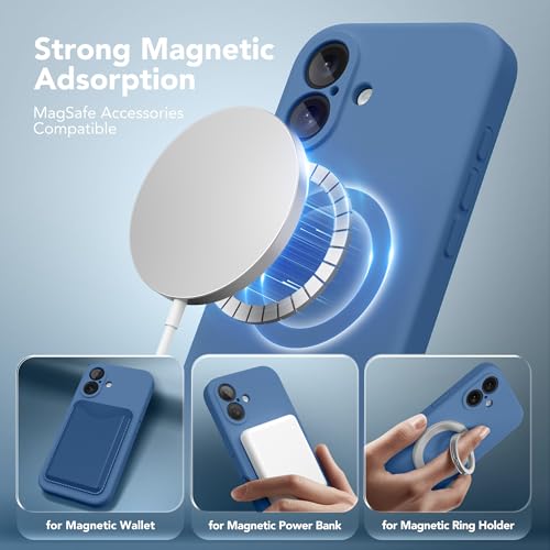 Image of Magnetic for iPhone 16 Plus Case, Compatible with MagSafe, [Full Camera Protection][Screen Protector] Silicone Shockproof Protective Phone Case for iPhone 16 Plus 6.7 inch, Lake Blue