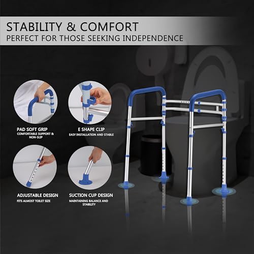 Image of Lianjindun Toilet Safety Rails (350 lb), Adjustable Toilet Frame for Elderly, Seniors, Handicap & Disabled, Foldable Handicap Toilet Handles Fit Any Toilets(Dark Blue)