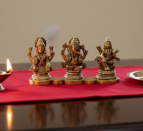 Image of ESPLANADE Brass - Laxmi Ganesh Saraswati Idols | Ganesha Lakshmi Sculpture Murti Idol Statue | for Home Temple, Office Mandir, Home Decor (2 inch Height), Gold