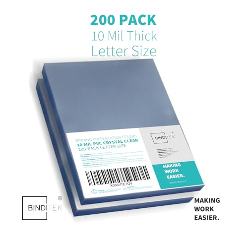 Image of Binditek 10 Mil PVC Binding Covers, 8.5 x 11 Inches, Clear, 200 Pack | Plastic Binding Covers, 8.5 inch x 11 inch Letter Size, Clear, Square Corners, Unpunched, Ideal for Business Reports and Proposals
