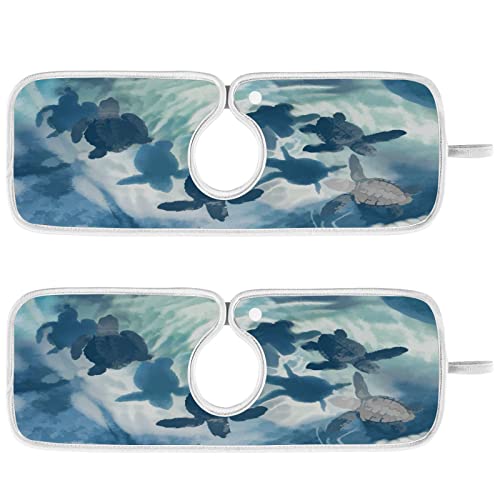 wamika sea turtle faucet water catcher mat 2 pack blue watercolor tortoise drying mat absorbent bathroom faucet handle drip catcher tray bar rv kitchen sink splash guard 14x5 inches
