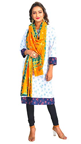 Image of Women's Pure Cotton Multi-Colored Traditional Authentic Tie Dye with Bandhej Bandhani Dupatta Chunni