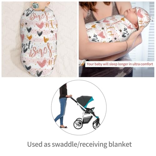 Image of Hand Drawn Gold Heart Newborn Swaddle Blankets Hat Sets Soft Baby Receiving Blanket Swaddle Sack for Baby Shower Infant Boy Girl Gift