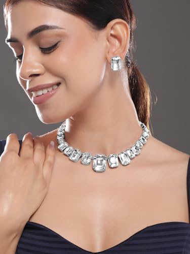 Image of Rubans Crystal Necklace Set Stylish Jewellery Gift for Women & Girls