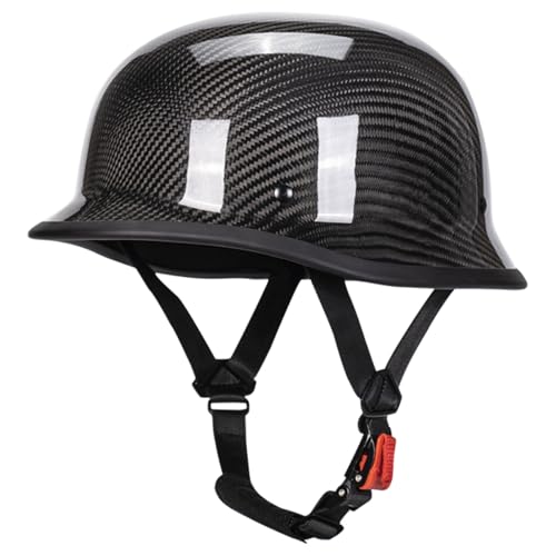 Vintage Motorcycle Half Helmet, Carbon Fiber Open Face Retro Motorcycle Helmets, German Style Half Shell Dot Helmet (Gloss Black,L)