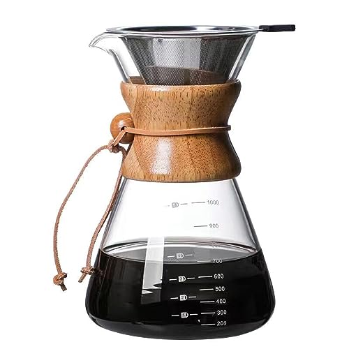 tonntyann コーヒーサーバー コーヒーメーカー ガラス コーヒードリッパー ステンレスフィルター付き コーヒー ドリップ 職人デザイン 耐熱ガラス 繰り返し使用可能なステンレスフィルター ガラスコーヒーサーバー 電子レンジ対応 目盛付き (フィルタ