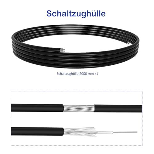 Fahrrad Schaltzug Set – 2m Schaltzughülle, 4 Schaltinnenzüge aus verzinktem Stahl, Endkappen & Zubehör – Kompatibel mit MTB, Rennrad, Faltrad – Schaltzug Ersatz für Vorder- & Hinterradschaltung
